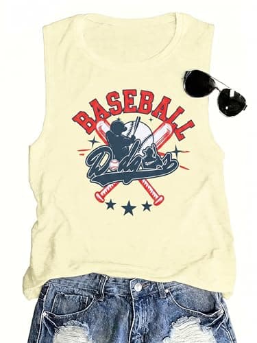 Baseball Tank Tops for Women - Game Day Shirt Graphic Sleeveless Shirts Sport Fans Baseball Mom Tees Apricot - Image 1