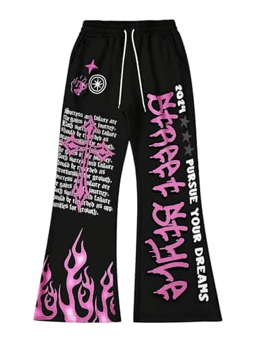 VIPWOLF Men's Wide Leg Sweatpants Baggy Flared Sweatpants Y2K Letter Graphic Drawstring Waist Joggers Pants Streetwear Black Cross Small - Image 1