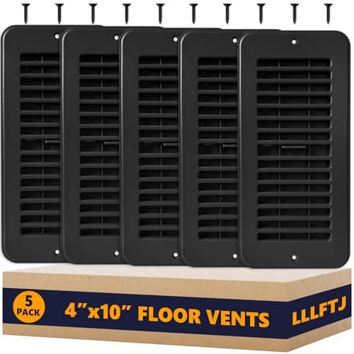 Floor Vent Covers, Floor Register 4x10, 5 Pack Adjustable Plastic Vent Covers for Home Floor, Ceiling or Sidewall, Floor Vent with Screws (Black 4 x 10)