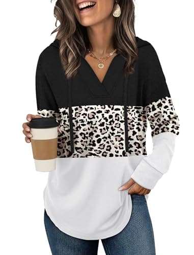 Sampeel Oversized Hoodies Leopard Print Tops for Women Plus Size Color Block Sweatshirts 2XL - Image 1