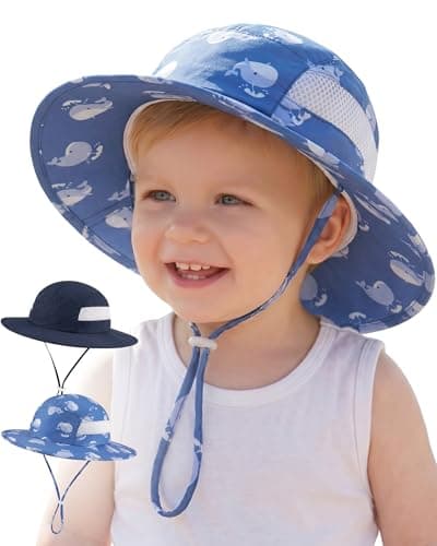 Sun Hat for Baby Boys Girls Toddler and Kids UPF 50+ with Bucket Wide Brim Summer (US, Age, 2 Years, 8 Years, Navy Blue + Blue Whale) - Image 1