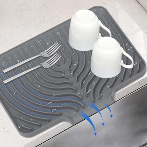 Silicone Sponge Holder for Kitchen Sink With Drain Spout, Self Draining, Kitchen Soap Tray, Bathroom Organizer, Sink Caddy, Perfect for Dispenser, Scrubber, Bottle, Cup on Counter (Gray, 15×10) - Image 1