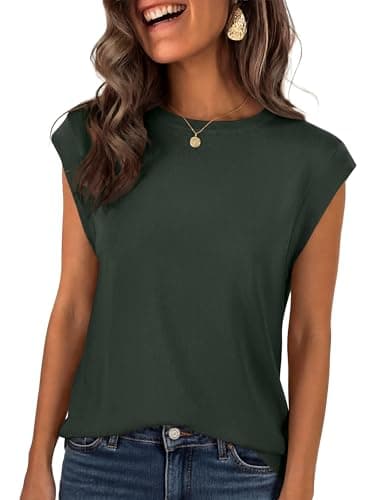 ANRABESS Women's Sweater Vest 2026 Summer Crew Neck Cap Sleeve Tank Tops Business Casual Lightweight Pullover Sweaters Shirts Army Green-XL - Image 1