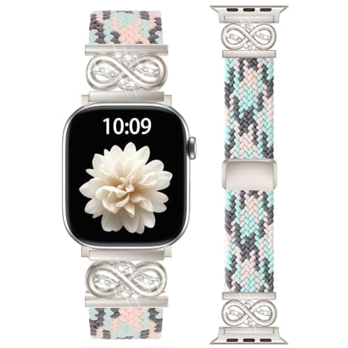 Braided Stretchy Band Compatible with 40mm Apple Watch Bands for Women 38mm 41mm 42mm, Soft Nylon Magnetic Sport Replacement Infinity Loops Strap for iWatch Series 11 10 9 8 7 6 5 4 3 2 1 SE Ultra - Image 1