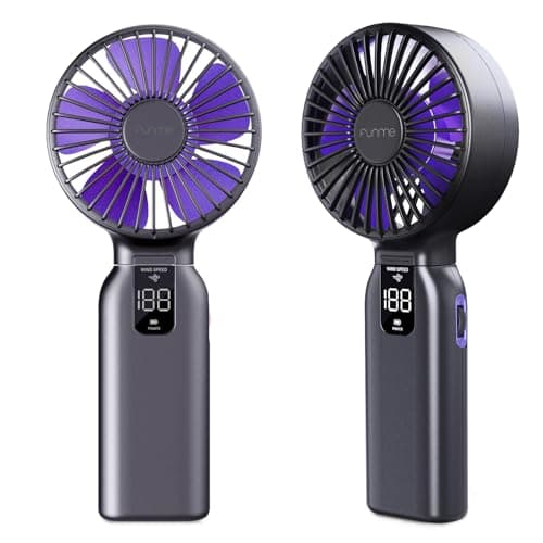 Funme Portable Handheld Fan, 10000mAh Rechargeable Personal Fan with 1-100 Speed Scroll Wheel Control, 46H Max Cooling, Boost Mode, LED Display, Metal Body, Foldable Desk Fan for Travel Outdoor, Blue - Image 1