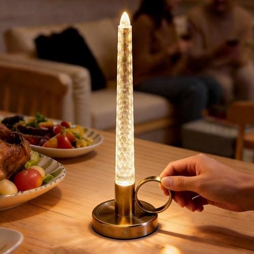JandCase Flameless Candles, Rechargeable Pillar Candles Battery Operated, LED Acrylic Crystal Electric Candles, 0.4W Dimmable Small Cordless Table Lamp for Valentines Wedding Centerpiece Decorations - Image 1