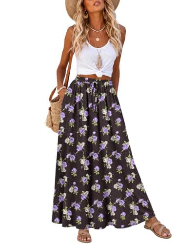 MOLERANI Women's Summer Maxi Skirt A-Line High Waist with Pockets,BPF,M - Image 1