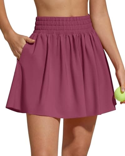 G4Free High Waisted Tennis Skirts for Women 15" Flowy Golf Skort Athletic Inner Shorts with 4 Pockets(Dark Burgundy,S) - Image 1