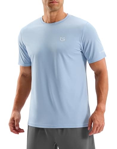 Men's Workout Breathable T-Shirts Dry Fit UPF 50+ Sun Shirts Quick Dry Cooling Tee for Athletic, Running, Hiking (Light Blue, M) - Image 1