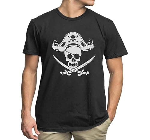 IsPICK Pirate Shirt Mens Pirate Costume Shirts Skeleton Skull Graphic Tee