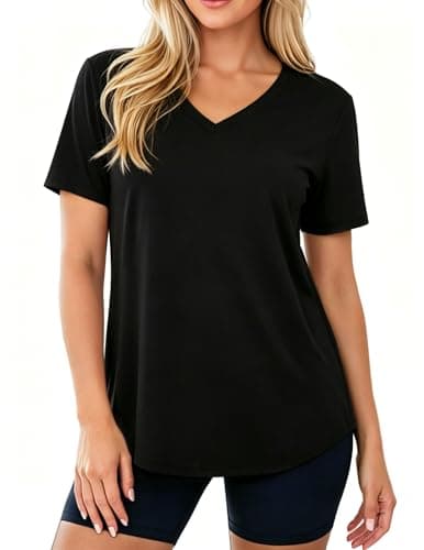 MAPICK V Neck Tops for Women Short Sleeve Gym Tee Workout Shirt Athletic Yoga Top Summer Loose Fit Tee Black - Image 1