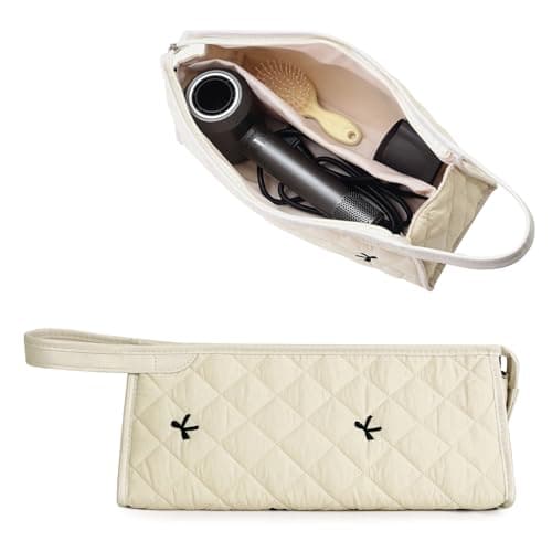YATFRIK Large Quilted Travel Case, Floral Carrying Storage Bag Hair Dryer and Attachments, Portable Hair Tool Bag with Handle