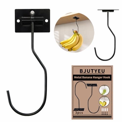 BJUTYEU Self-Adhesive Banana Hook, Grape Hook, Kitchen Banana Hanger, Keep Bananas Fresh Under The Cabinet, with Magnetic Absorption Storage Perfect Design 3 Pieces Black - Image 1