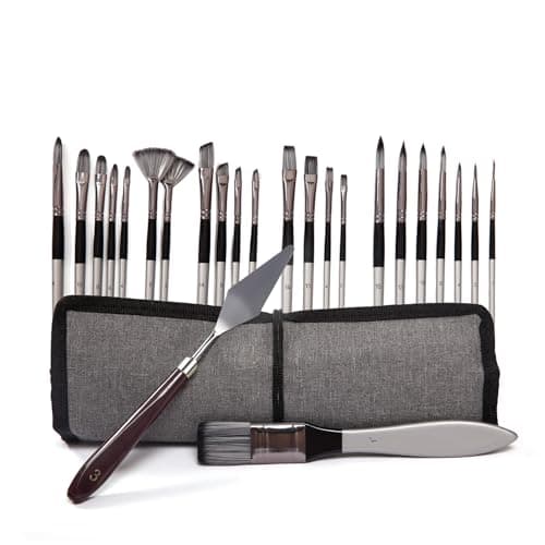 WEPSIXE Paint Brushes Set, 24 Pcs Artist Paint Brush Set with Nylon Bristles, Wooden Handles, Roll-Up Canvas Case and Palette Knife for Acrylic, Watercolor, Oil, Gouache, Canvas Painting, Silver Gray - Image 1