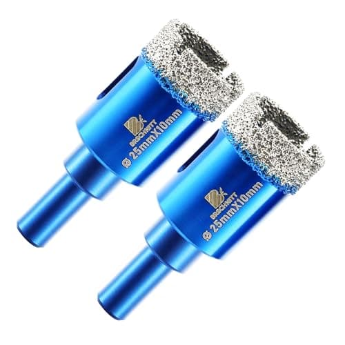 Dry Diamond Drill Bit Set,BRSCHNITT 2pcs/pack 25mm Diamond Hole Saw Core Drill Bit with Round Shank for Porcelain Tile Ceramic Stone Granite Marble,Round Shank Dry Drilling - Image 1