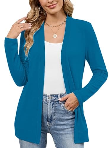 Heymoments Summer Sweaters for Women Lightweight Cardigan Blue X-Large Open FrontLong Sleeve Loose V Neck Ladies Shrugs Causal Girls Bolero Soft Spring Fall Winter Tops Knitted Coat - Image 1