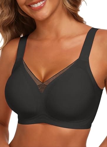 AYIFU Womens Wireless Bras Comfortable V Mesh Full Coverage Seamless Bralette Supportive No Underwire Tshirt Everyday Bra (Black, M) - Image 1