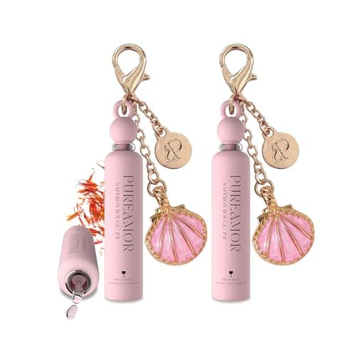 PUREAMOR Pheromone Perfume for Women, Saffron Rouge 2-Pack Keychain Perfume – Warm Spicy Scent with Saffron, Amberwood & Cedarwood, Long Lasting Eau de Parfum, 0.07 oz / 2 ml Each - Image 1