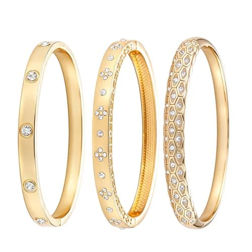 3PCS - Gold Bangle Bracelet for Women, 18K Gold Plated Love Bracelet, Dainty Vintage Trendy, Waterproof, Non Tarnish, Fashion Jewelry Accessories, Gift Idea for Mother's Day, Valentine's Day, Christmas and Birthdays - Image 1