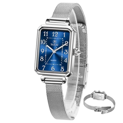 Taxau Womens Watches Small Rectangle Waterproof Watch for Women Ladies Watch for Small Wrist Minimalist Elegant Women Luxury Mesh Watches Large Arabic Numbers Blue Dial Easy Read reloj de Mujer - Image 1
