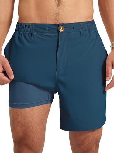 Arcweg Mens Casual Shorts 6 inch Inseam Stretch Golf Shorts Water Friendly Active Hybrid Shorts Regular Fit Navy Blue - Image 1