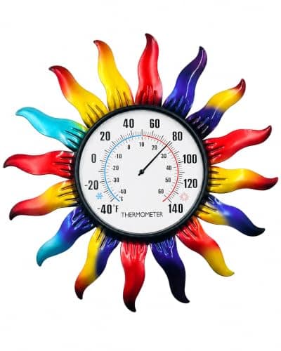 Verdosphire 13" Colorful Sun Outdoor Thermometer, Metal Wall Decor - Image 1