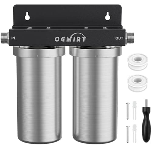 OEMIRY Whole House Water Filter, Stainless Steel Filter Housing, 2-Stage 10"x4.5" Sediment Carbon Filter Pre-Filtration System for Well or City Water, 1" or 3/4" NPT Port, 2 Filters