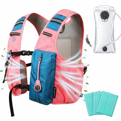 SAVIOR COOL Cooling Hydration Vest with 2L BPA-Free Water Bladder, Running Vest with 3 Removable Cooling Packs, Lightweight Outdoor Hydration Pack for Hot Weather, Hiking, Cycling, Training (Pink)