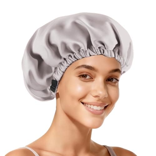 Zixsavk Adjustable Double Layer Silk-Satin Hair Bonnet for Sleeping Women – Anti-Frizz Curly Hair Sleep Cap, Hair Protector for Night, Moisture Retention Soft Bonnet for Natural Hair (Gray,Large) - Image 1