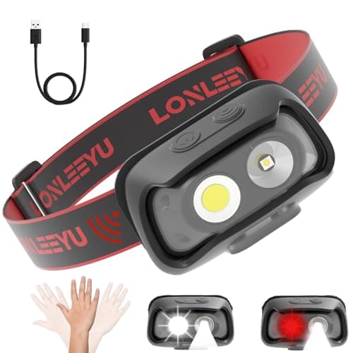 LONLEEYU LED Headlamp Rechargeable, 5 Models Head Lamp Flashlight with Motion Sensor for Adults - Camping Accessories Gear, Waterproof Head Light Flashlight for Hiking, Repairing, Fishing, Cycling - Image 1