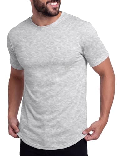 Crastimo Men's Basic Plain Shirts Crew Neck Short Sleeve Curved Hem Drop Cut Slim Fit Lightweight Quick Dry Match Travel Outdoor Casual Tee Gray M - Image 1
