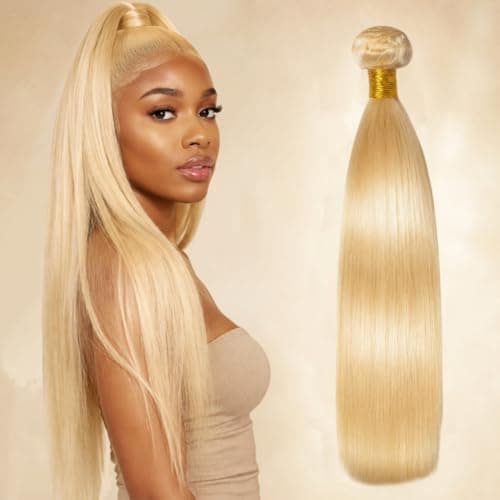 613 Blonde Bundles Human Hair 12A Grade Blonde Straight Hair 100% Unprocessed Brazilian Virgin 1 Bundle Remy Hair Extensions for Black Women 28 Inch - Image 1