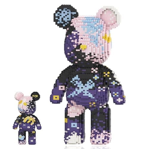 SehrKlug 16.9" Graffiti Purple Teddy Blocks Bear Building Bricks Set for Adults, Collectible Home Decor for Bedroom, Office, or Book Shelf - Relaxing Activity for Men Women - Birthday Gift, Ages 14+ - Image 1