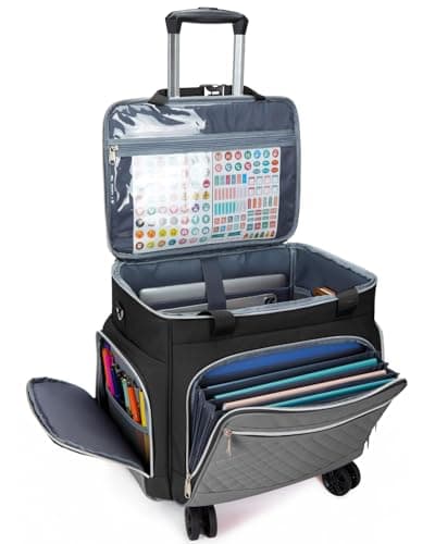 Amythe Rolling Teacher Tote Bag with Wheels, Rolling Briefcase for Women, 15.6 Inch Laptop Bag, 5-Wheel Rolling System with Detachable Trolley for Work, Teaching and Travel, Black Grey - Image 1