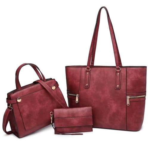 VANSARTO Purses and Handbags for Women Tote Bag Shoulder Bag Top Handle Satchel Purse Set with Wallet Large Work Tote Fashion Handbags 3pcs, Red - Image 1