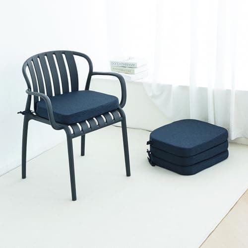 Helios&Hestia Indoor Dining Chair Cushions with Ties for Kitchen, Outdoor Seat Pads with Removable Cover, Non-Slip Bottom, Waterproof, High-Resilient Foam, 17" x 16" x 2", Set of 4, Navy Blue - Image 1