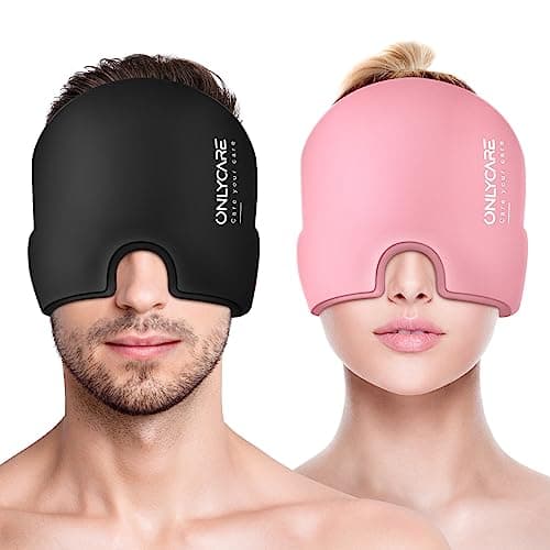 ONLYCARE Migraine Relief Cap,Soothing Migraine Mask,Upgraded Odorless Gel Ice Head Wrap, Hot and Cold Therapy, Headache Ice Pack for Tension and Stress(Black & Pink, 2 Count) - Image 1