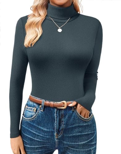 GKBK Women's Turtleneck Sweaters Fitted Long Sleeve Ribbed Shirts Lightweight Thermal Underwear Warm Layering Tops Fall Outfits 2025 Trendy Navy Blue - Image 1