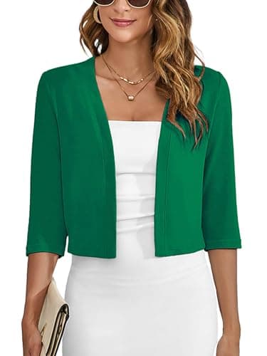 Heymoments Women's Thin Shrugs for Dresses Open Front Knit 3/4 Sleeve Green 2X-Large Lightweight Coat Cropped Tops Shawls and Wraps Cardigan Dressy Sweater Clothes - Image 1