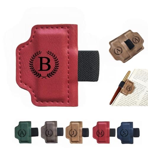 MOTEERLLU Custom Bygonemark Personalized Magnetic Leather Pen Holder Bookmark with Initial for Reading Women, Men, Teacher, Book Lovers Gifts & Accessories(Red,B) - Image 1