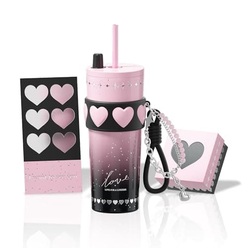 Sidagar 24 oz Stainless Steel Tumbler with Lid and Straw, Insulated Coffee Mug, Leak Proof, Portable Iced Travel Water Bottle, Reusable Thermal Coffee Cup Gift for Women, Pink - Image 1