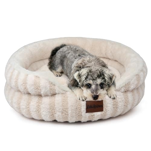 ZAKAPAWS Cat Bed Puppy Bed - Washable Round Cat Beds for Indoor Cats, Soft Corduroy Fleece Pet Bed for Puppy and Kitten with Removable Double Sided Inner Cousion, 23", Beige