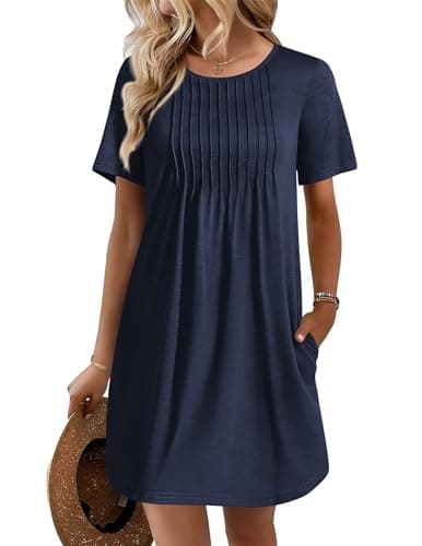 Ekouaer Swimsuit Coverup for Women 2026 Short Sleeve Bathing Suit Cover Ups Beach Summer T-Shirt Dresses with Pockets Navy Blue M - Image 1