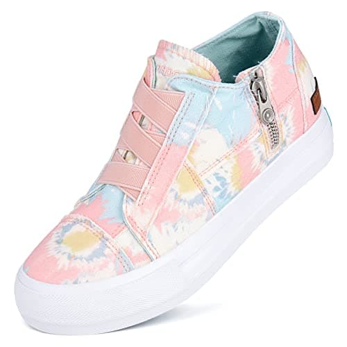 JENN ARDOR Wedge Sneakers for Women Fashion Canvas Shoes Casual Platform Hidden Heel Womens Slip On Sneaker Non Slip Side Zipper Pink-Blue - Image 1