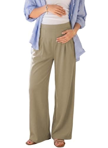 BLENCOT Women Maternity Work Pants Elastic High Waist Dressy Casual Stretchy Trousers Straight Leg Plus Size Pregnancy Workout Long Joggers Clothes with Pockets XX-Large Jungle Green - Image 1