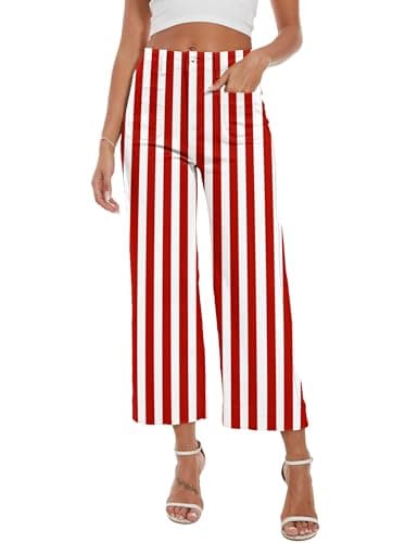 DAOAO Striped Pants Women Cropped Jeans High Waisted Stretchy Wide Leg Jeans Woman Denim Trendy Red S - Image 1