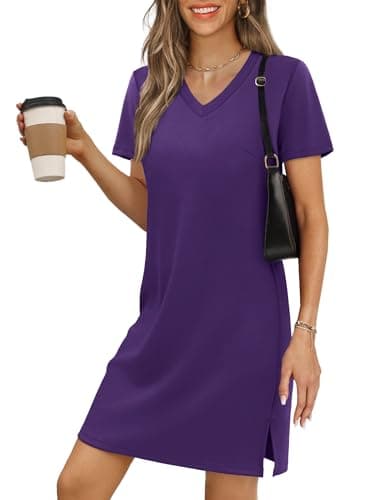 RUMIA Summer Dresses for Women 2026 V-Neck Casual Sundresses T-Shirt Dress Purple 2XL - Image 1