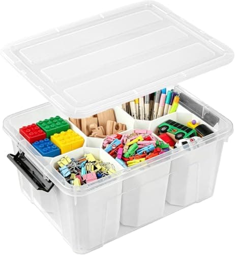 NUMIFUN 17QT Clear Storage Bins with Lids & Dividers for Crafts - Image 1