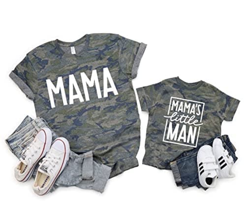 LOTUCY Mom and Son Matching Outfits Mama and Mama's Litter Man Print Shirts Cute Mom and Son Valentine's Gifts Camouflage - Image 1
