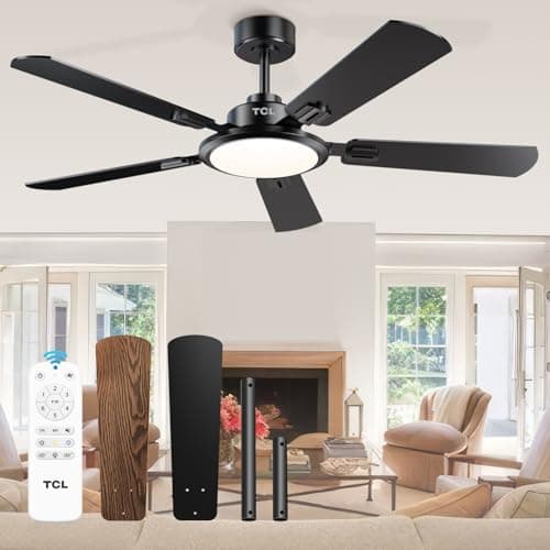 TCL Ceiling Fans with Lights, 52 Inch Ceiling Fan with Light and Remote Control, Reversible DC Motor, Noiseless, Dimmable 36W LED, Modern Ceiling Fan for Bedroom Living Room (Black) - Image 1